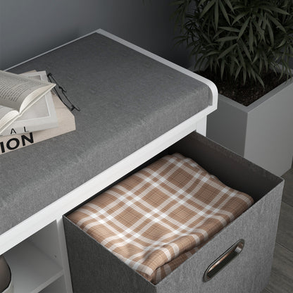 HOMCOM Shoe Storage Bench, with Cushion Seat - White/Grey 