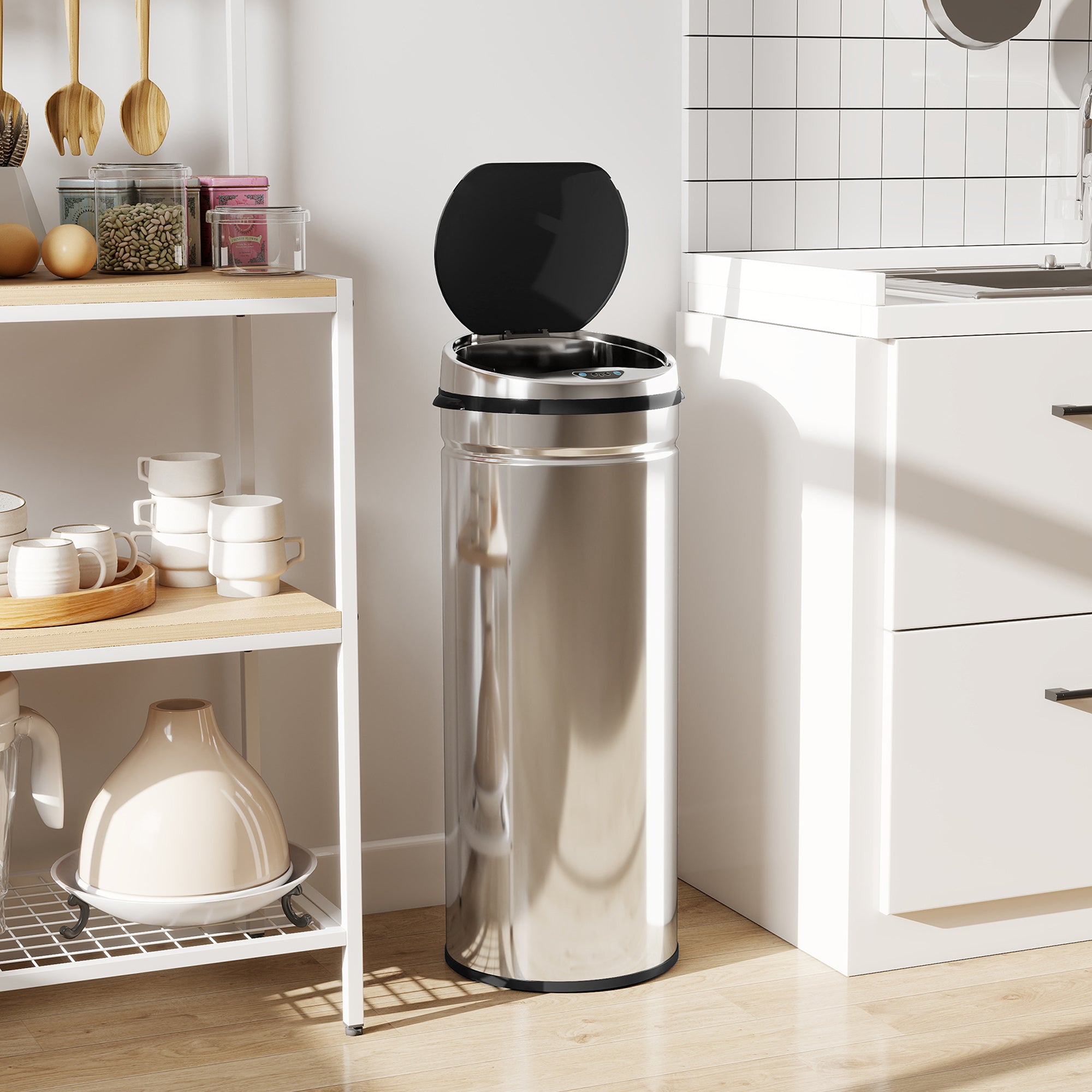 HOMCOM 50L Stainless Steel Sensor Bin - Silver Tone 