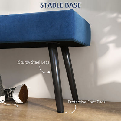 HOMCOM End of Bed Bench with X-Shape Design and Steel Legs, Upholstered Hallway Bench for Bedroom, Blue 