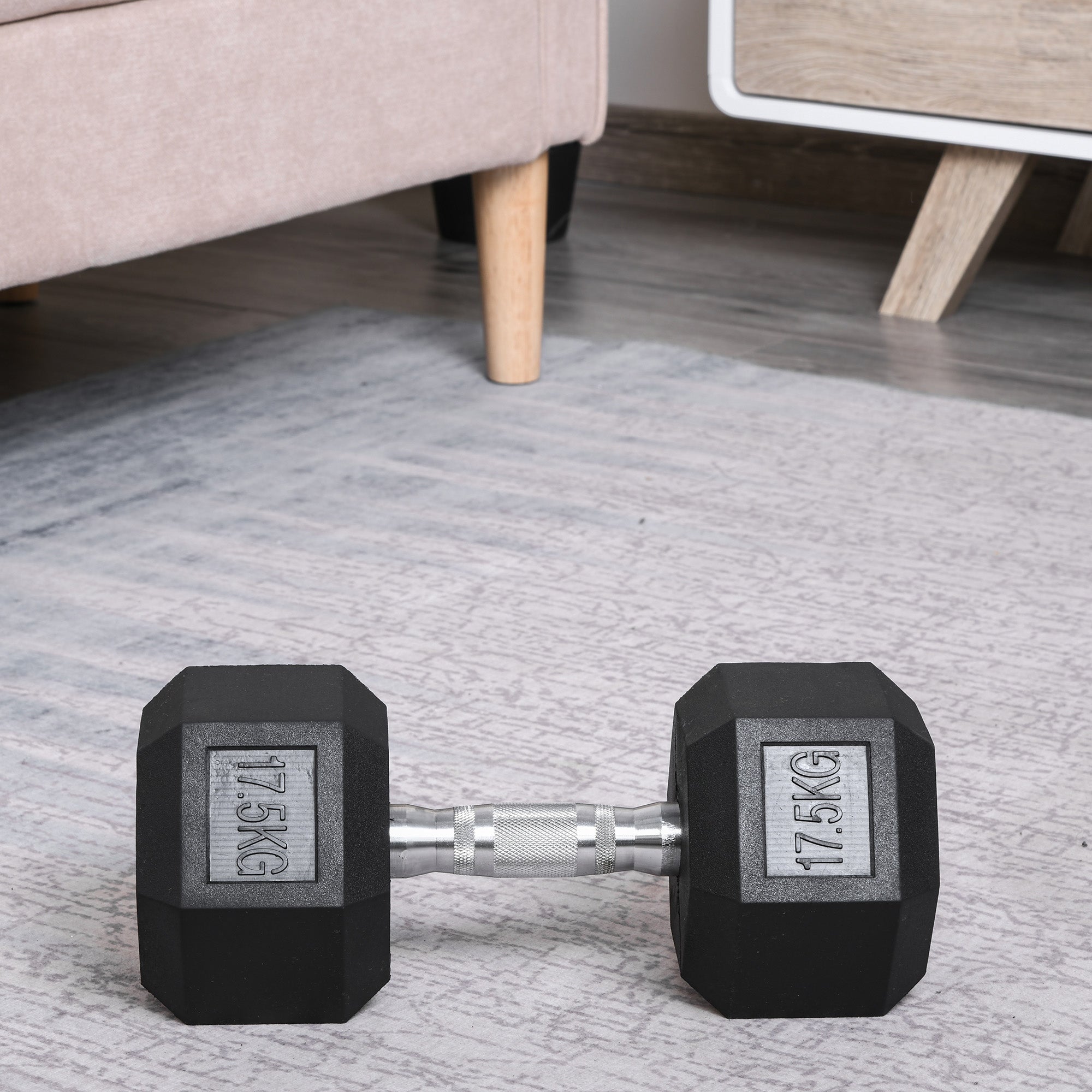 HOMCOM 17.5KG Single Rubber Hex Dumbbell Portable Hand Weights Dumbbell Home Gym 