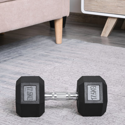 HOMCOM 17.5KG Single Rubber Hex Dumbbell Portable Hand Weights Dumbbell Home Gym 