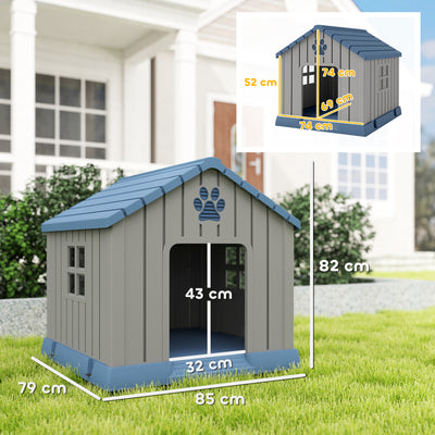 PawHut Dog Kennel Outdoor for Medium Dogs, Waterproof Plastic Dog House for Garden, Patio, 85 x 79 x 82 cm, Grey 