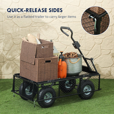 Outsunny 114L Steel Frame Garden Cart Trolley - Blue 