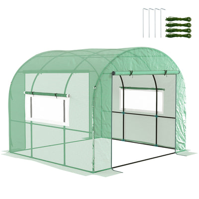 Outsunny 300 x 300cm Walk-In Polytunnel Greenhouse - Green 
