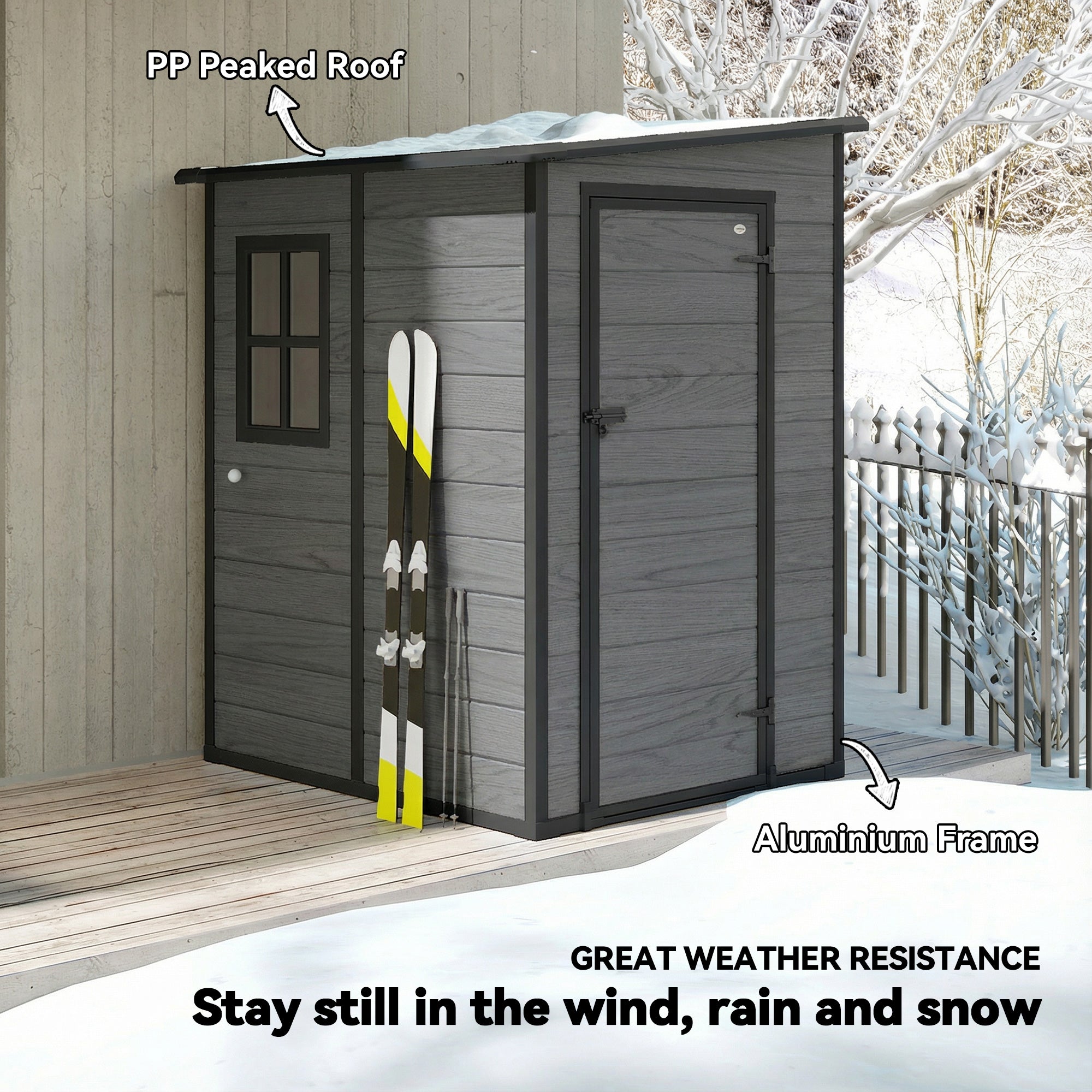 Outsunny 4'x5' Garden Storage Shed, Lean to Shed, Lockable Garden Shed with Window, Vent and Plastic Roof, Wood-Effect 