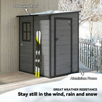 Outsunny 4'x5' Garden Storage Shed, Lean to Shed, Lockable Garden Shed with Window, Vent and Plastic Roof, Wood-Effect 