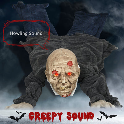 HOMCOM 5.2ft Life Size Outdoor Halloween Decoration Crawling Zombie, Animated Prop Decor with Sound and Motion Activated, Light Up Eyes, Howling Sound, Posable Arms 
