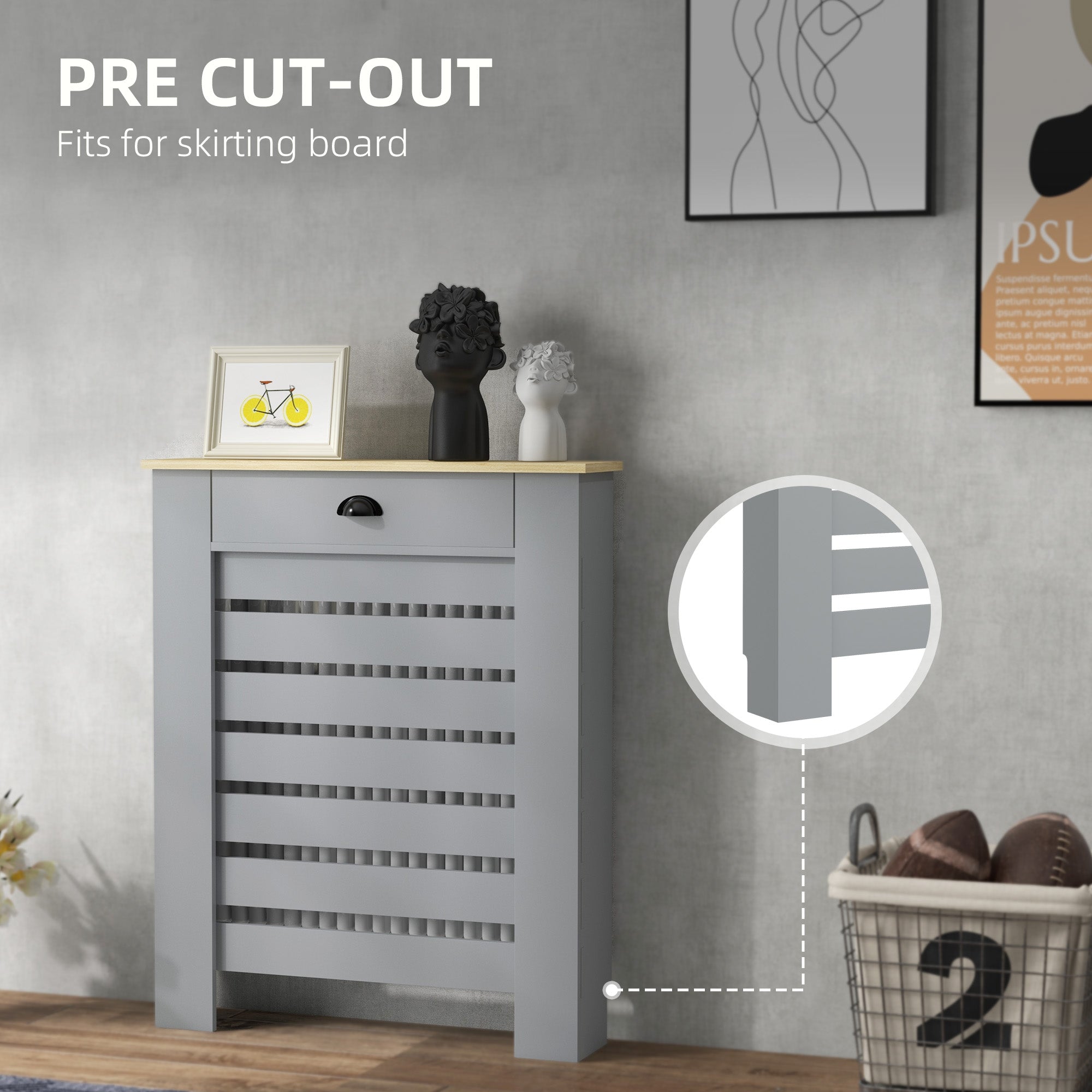 HOMCOM 95.5H x 78Wcm Radiator Cover, with Drawer - Grey 