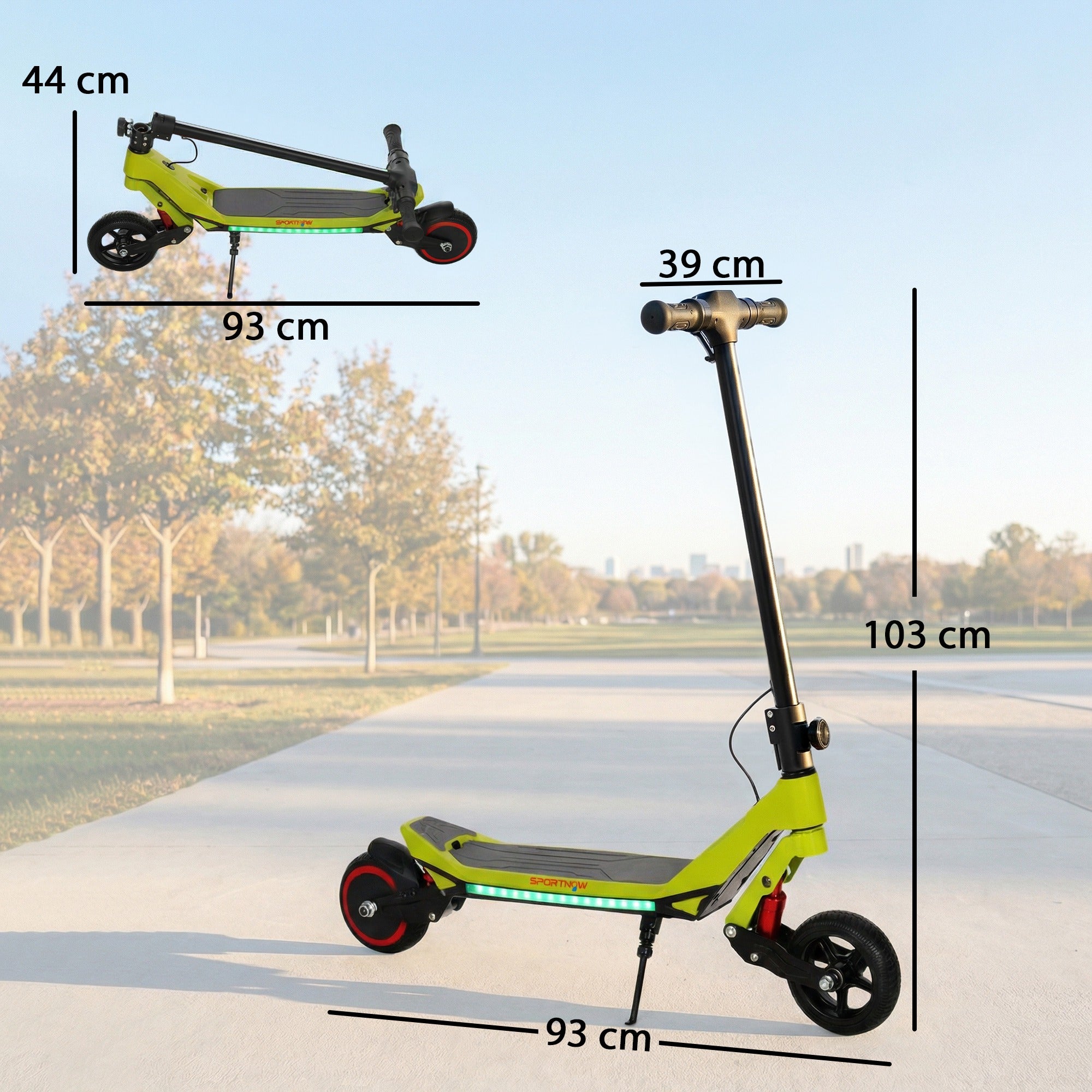 SPORTNOW Electric Scooter for Kids, Foldable E Scooter for Age Age 6+ with LED Display, RGB lights, Up to 16km/h, Green 