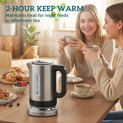 HOMCOM Electric Kettle, 1.7L, Fast Boil, 3kW Water Kettle with UK Strix Thermostat, Keep Warm Function, LCD Base, Silver Tone 