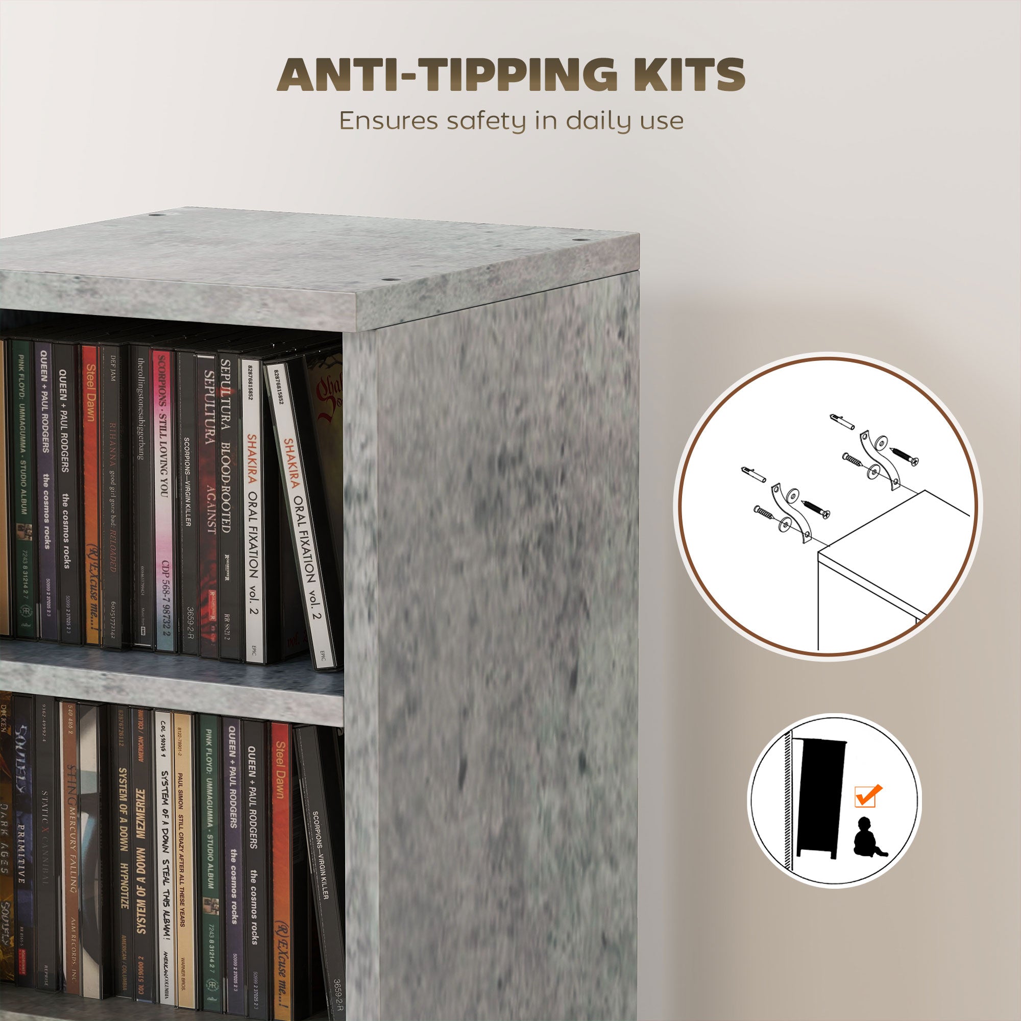 HOMCOM Set of 2 CD Media Display Shelf Unit Tower Rack with Adjustable Shelves, Grey 