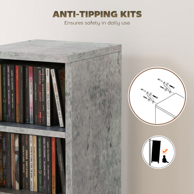 HOMCOM Set of 2 CD Media Display Shelf Unit Tower Rack with Adjustable Shelves, Grey 