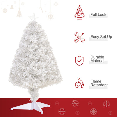 HOMCOM 2.5FT Prelit Artificial Tabletop Christmas Tree with Fibre Optics Holiday Home Xmas Decoration for Table and Desk, White 