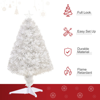 HOMCOM 2.5FT Prelit Artificial Tabletop Christmas Tree with Fibre Optics Holiday Home Xmas Decoration for Table and Desk, White 