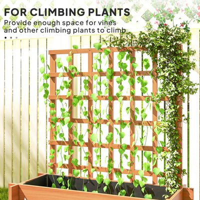 Outsunny 3 Tier Garden Planters with Trellis for Vine Climbing, Wooden Raised Beds, 95x95x110cm, Brown 