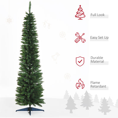 HOMCOM 7ft Unlit Artificial Christmas Tree, Pencil Slim Xmas Tree with Solid Stand and Realistic Branches, Green 