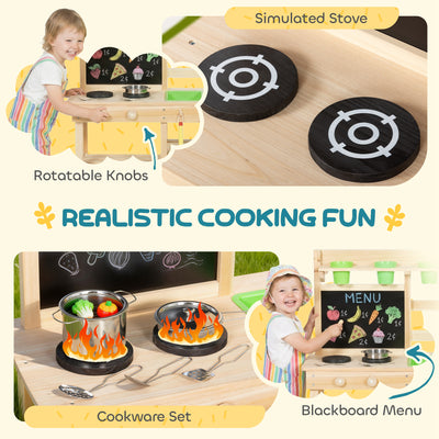 AIYAPLAY Kids Mud Kitchen, Outdoor Wooden Play Kitchen with Kitchenware & Garden Tools, Pretend Play Outdoor Toys, Natural 