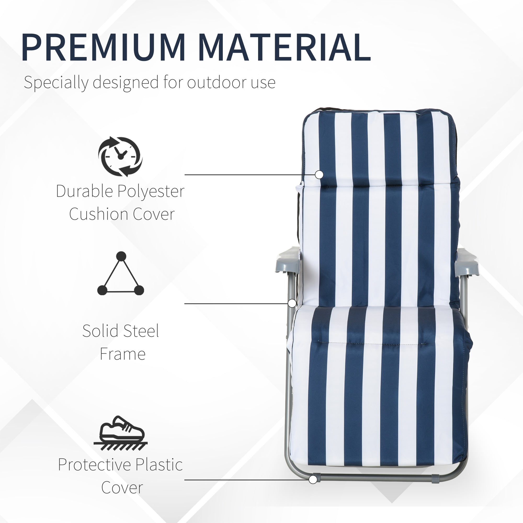 Outsunny 2Pc Folding Sun Loungers Set-Blue/White 