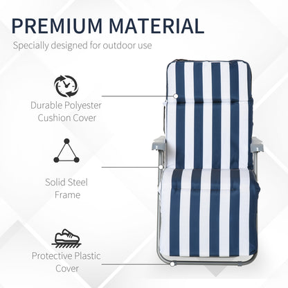 Outsunny 2Pc Folding Sun Loungers Set-Blue/White 
