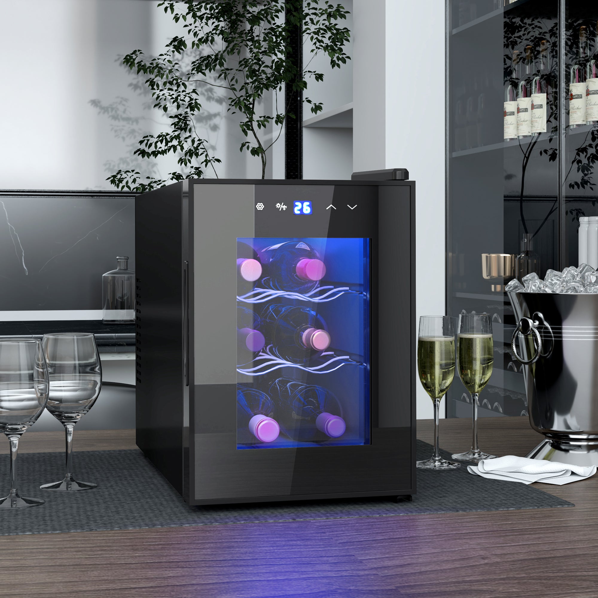 HOMCOM Six Bottle 8-18\'e2\'84\'83 Countertop Wine Fridge - Black