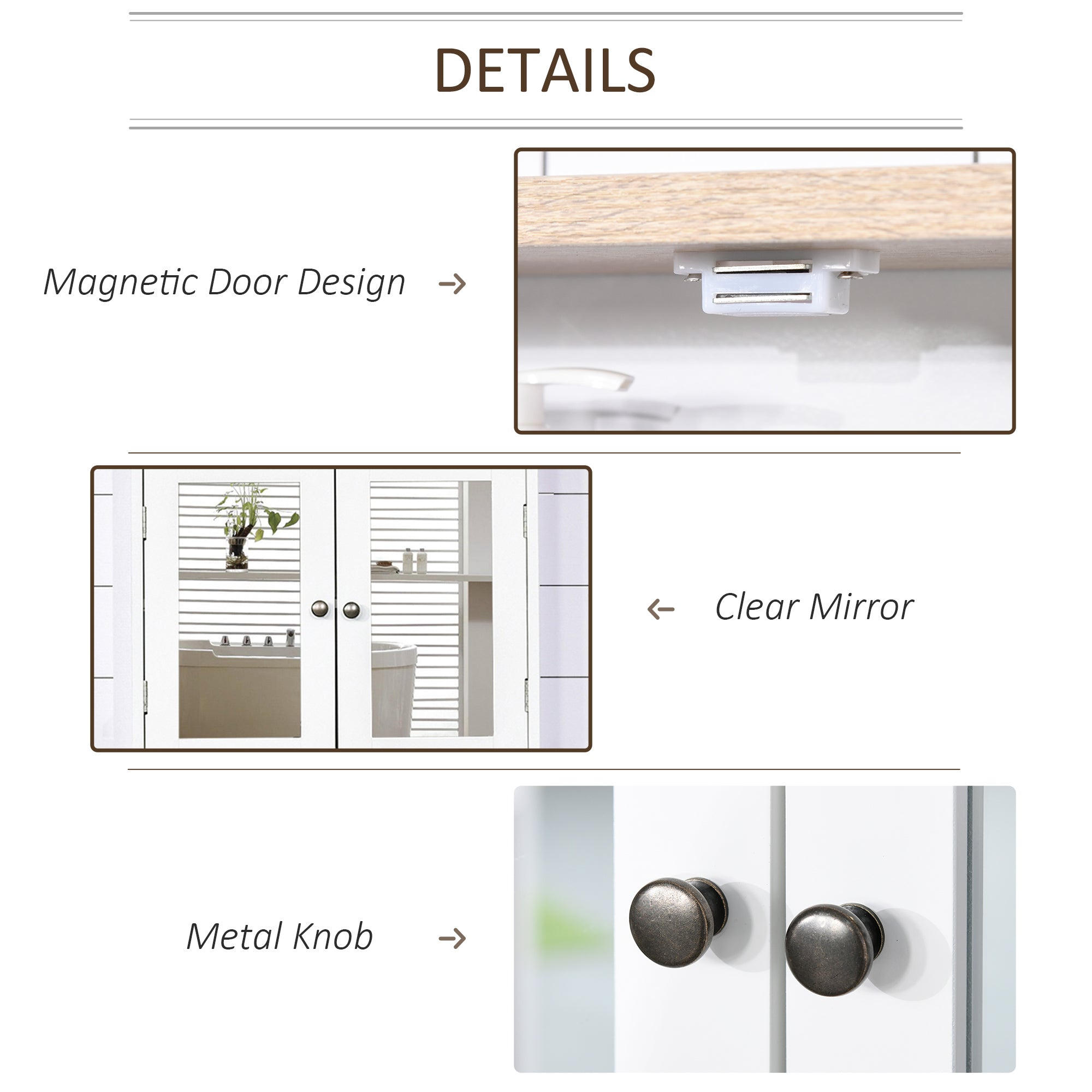 kleankin Bathroom Furniture Set, Mirror Cabinet Wall Mounted with Adjustable Shelf, Bathroom Sink Cabinet with Storage, White and Wood Grain 