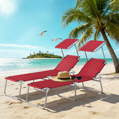Outsunny Outdoor Foldable Sun Lounger Set of 2, 4 Level Adjustable Backrest Reclining Sun Lounger Chair with Angle 