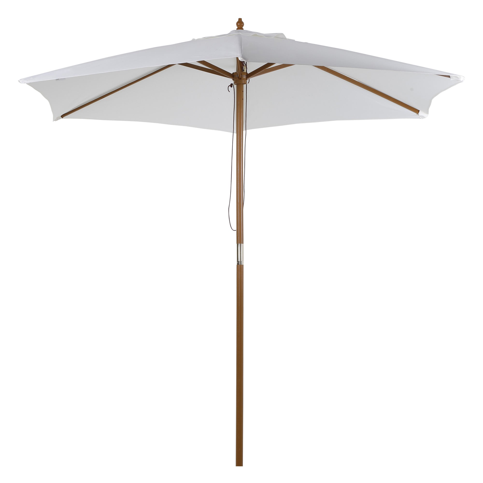 Outsunny 2.5m Patio Umbrella, Wood Garden Parasol, Sun Shade with 6 Ribs and Top Vent for Outdoor, White 