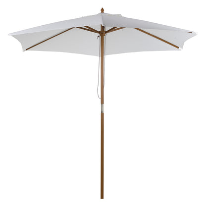 Outsunny 2.5m Patio Umbrella, Wood Garden Parasol, Sun Shade with 6 Ribs and Top Vent for Outdoor, White 