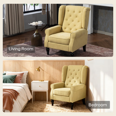 HOMCOM Wingback Accent Chair, Retro Upholstered Button Tufted Occasional Chair for Living Room and Bedroom, Yellow 