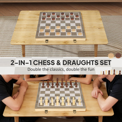 SPORTNOW 15 Inch Chess Set, Foldable Chess and Draughts Set, Brown 