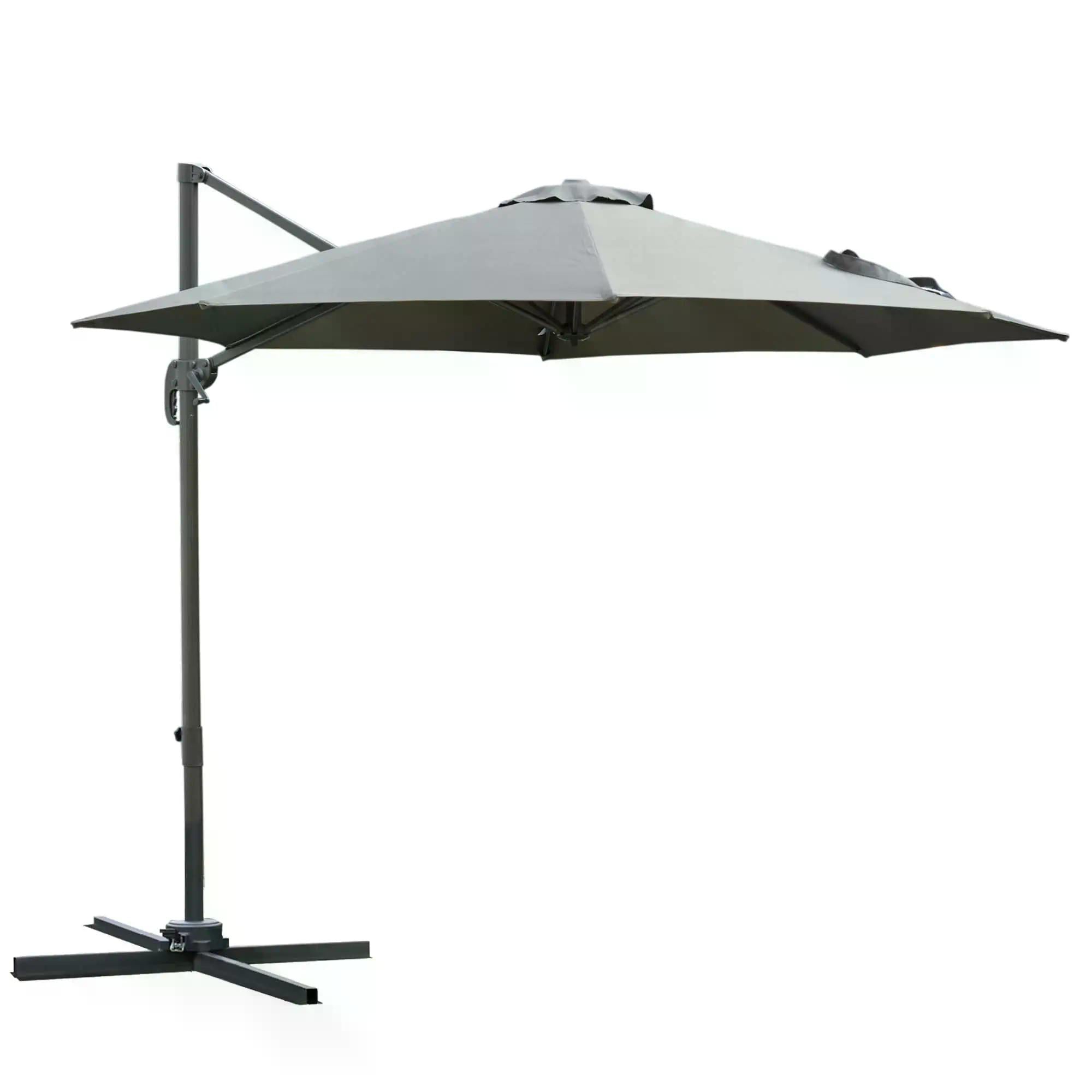 Outsunny 3(m) Offset Parasol Cantilever Hanging Umbrella 360° Rotation w/ Base Dark Grey 