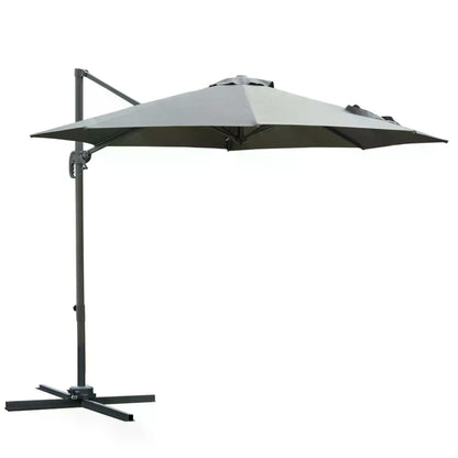 Outsunny 3(m) Offset Parasol Cantilever Hanging Umbrella 360° Rotation w/ Base Dark Grey 