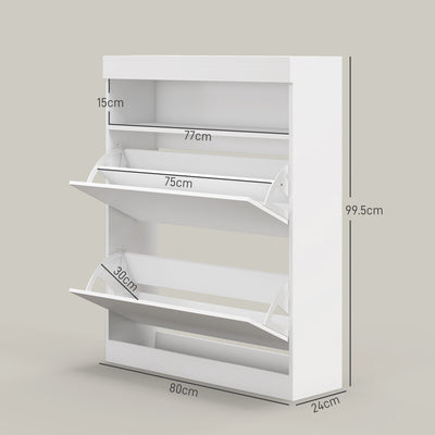 HOMCOM 16 Shoe Pair Storage Cabinet, with Flip Doors - High Gloss White 