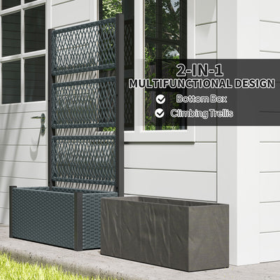Outsunny Garden Planter Box with Trellis, Liner for Climbing Plants, Vegetables, Flowers, 90 x 35 x 148 cm, Charcoal Grey 