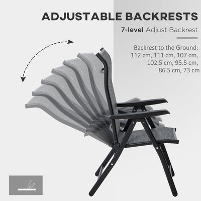 Outsunny Set of Two Folding Garden Chairs, with Seven-Position Adjustable Backs - Grey 