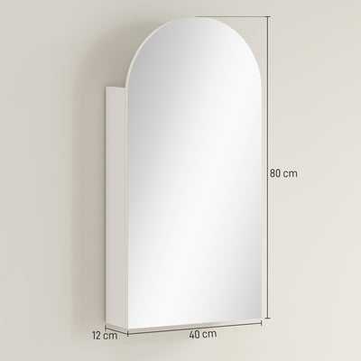 HOMCOM Arched Bathroom Mirror Cabinet with Adjustable Glass Shelves - White 