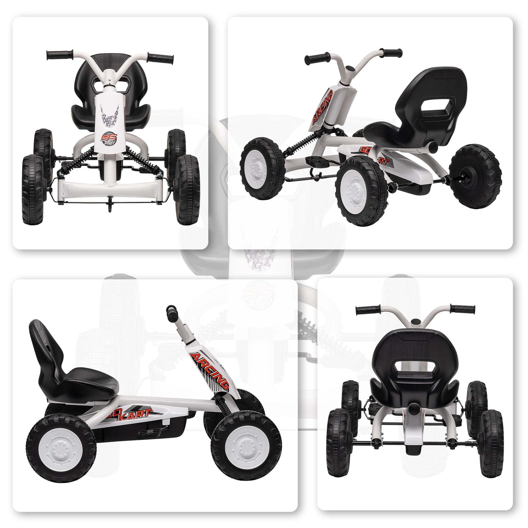 AIYAPLAY Kids Pedal Go Kart with Steel Frame, Sporty Design, for Ages 2-5 Years, White 