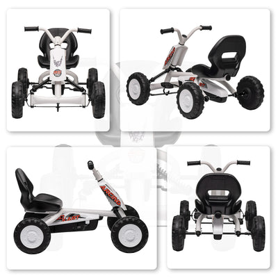 AIYAPLAY Kids Pedal Go Kart with Steel Frame, Sporty Design, for Ages 2-5 Years, White 