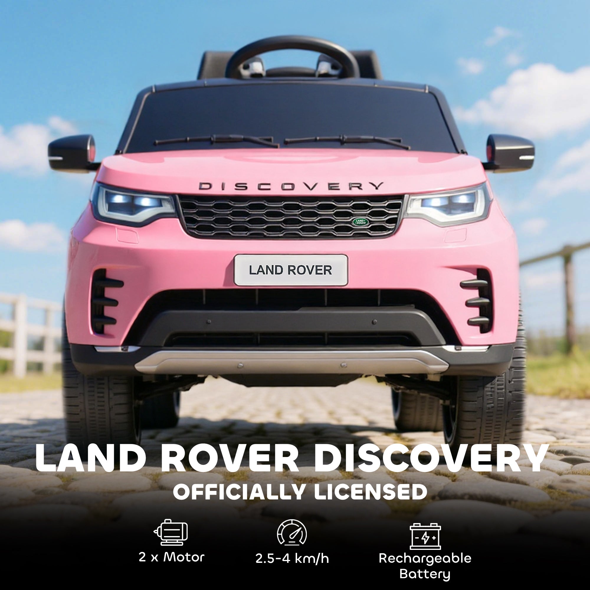 AIYAPLAY Land Rover Discovery Licensed 12V Kids Electric Car with Remote, 4 Wheel Suspension, Slow Start, Lights, Music, Pink