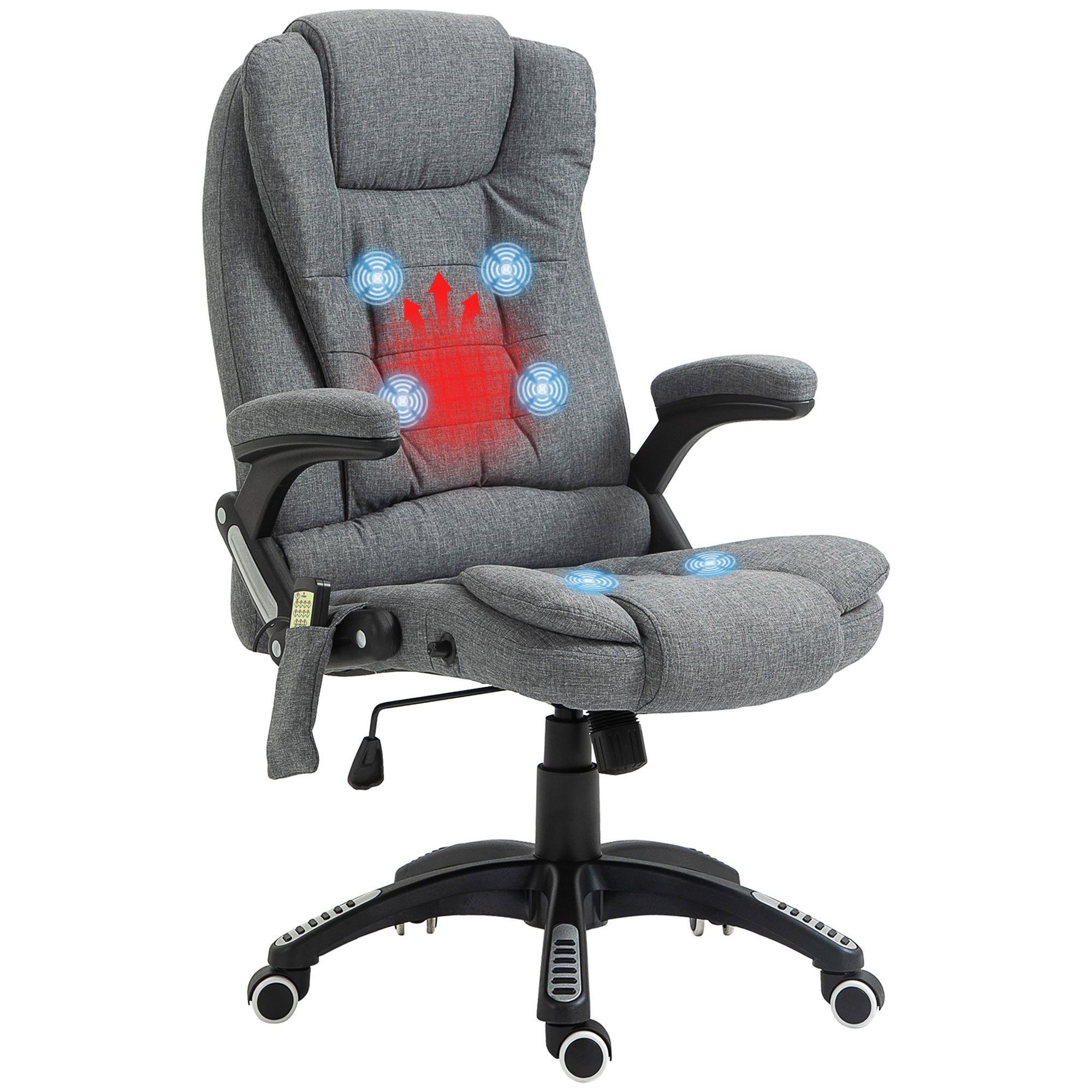 Vinsetto Massage Recliner Chair Heated Office Chair with Six Massage Points Linen-Feel Fabric 360\'c2\'b0 Swivel Wheels Grey