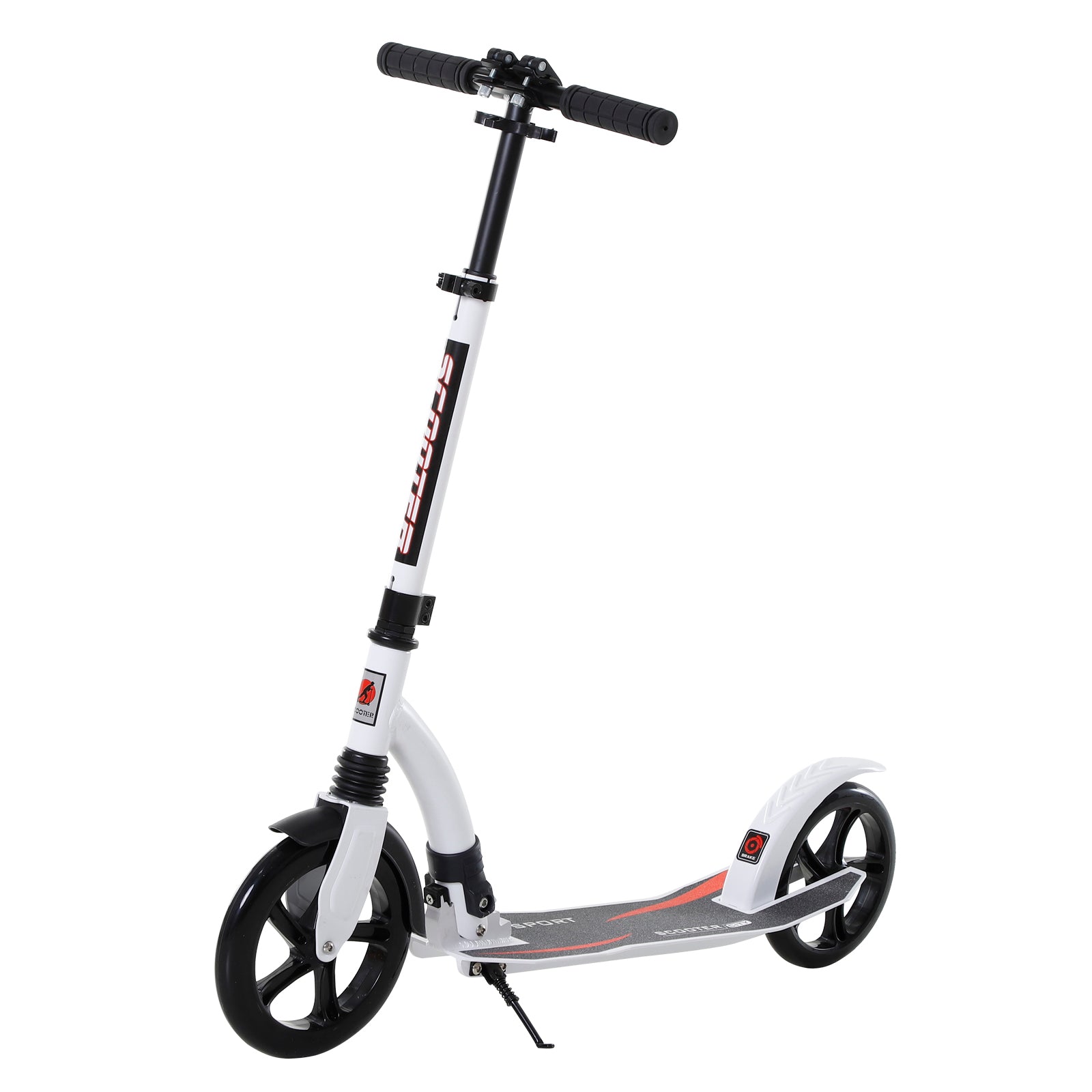 HOMCOM Foldable Kick Scooter with Double Shock Absorption and Big Wheels, Height Adjustable Aluminium Frame Big Wheel Scooter for 14+ Teens Adult - White 