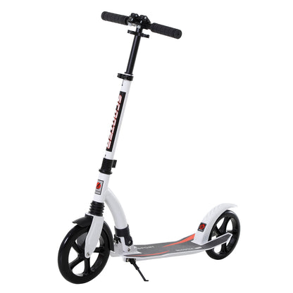 HOMCOM Foldable Kick Scooter with Double Shock Absorption and Big Wheels, Height Adjustable Aluminium Frame Big Wheel Scooter for 14+ Teens Adult - White 