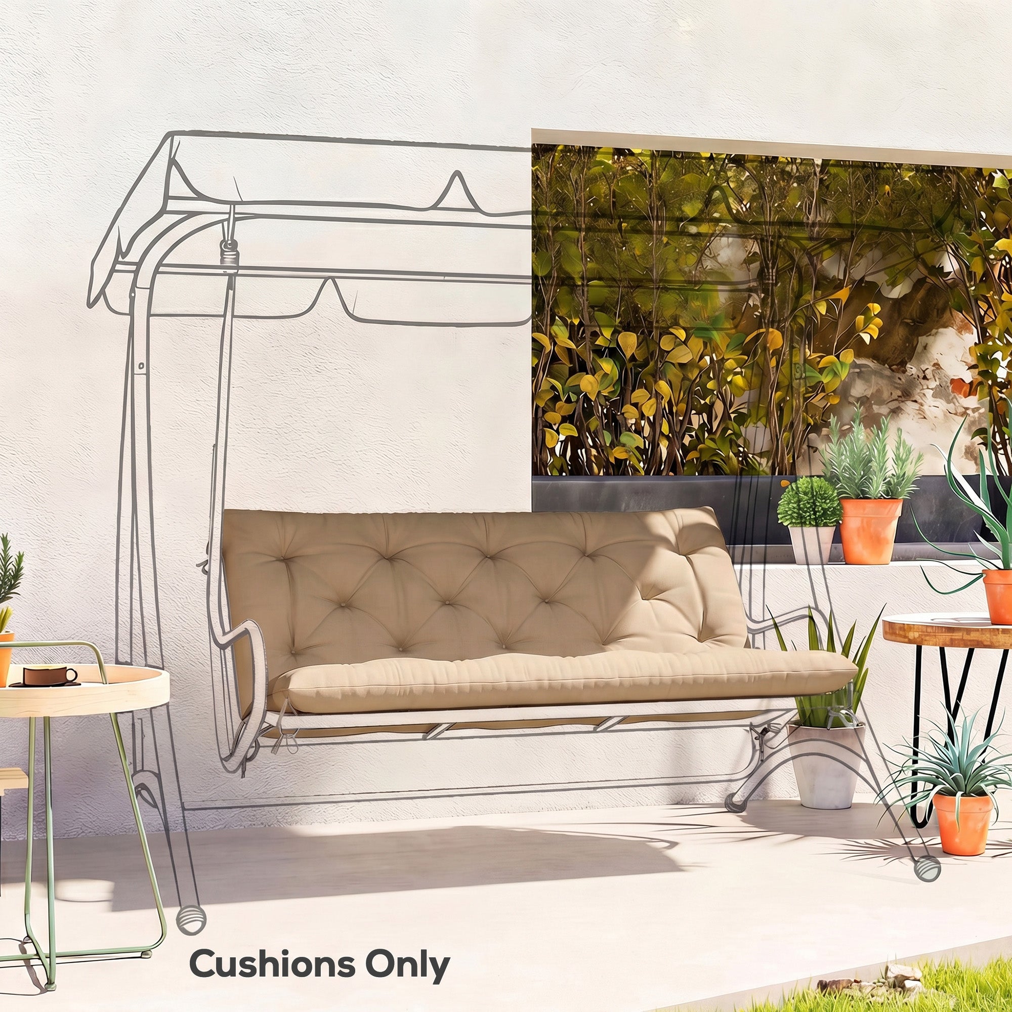 Outsunny Garden Bench Cushion, 2 Seater Swing Chair Cushion, Seat Pad with Ties for Indoor and Outdoor Use, 110 x 120 cm 