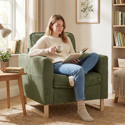 HOMCOM Accent Chair with Spring, Modern Industrial Armchair with Metal Legs for Livingroom Dark Green 