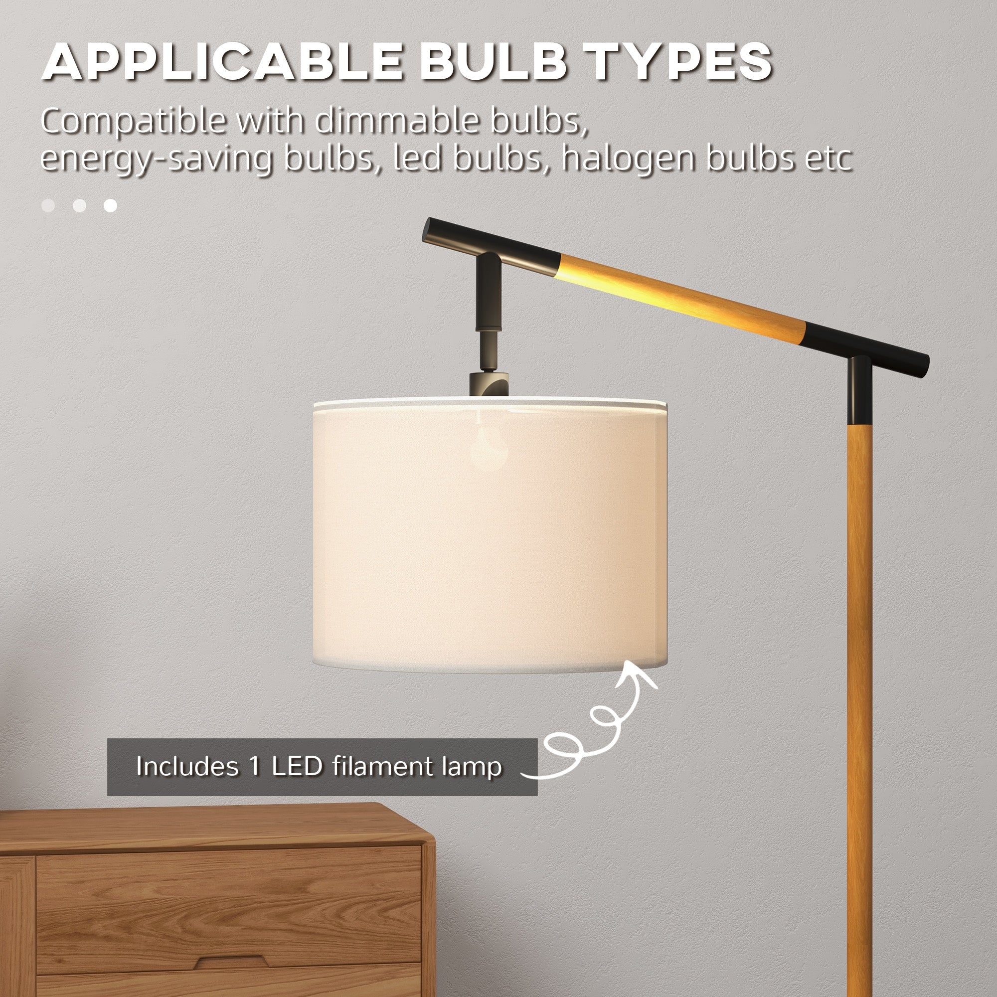HOMCOM Metal Frame Floor Lamp with 350\'c2\'b0 Rotating Lampshade, for Living Room and Bedroom, LED Bulb Included, Brown