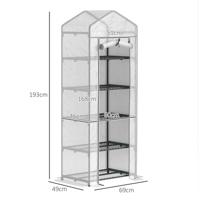 Outsunny 193cm Five Shelf Mini Greenhouse - White 