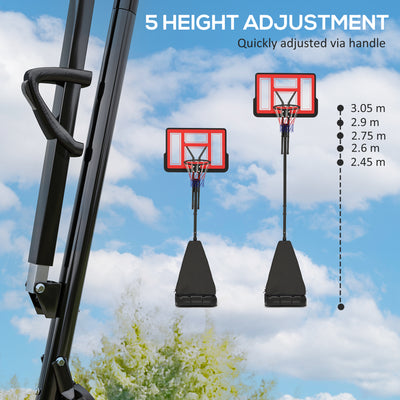 SPORTNOW Basketball Hoop Outdoor, Height Adjustable Basketball Hoop and Stand with Rebound System, Weighted Base, Portable on Wheels, 2.45-3.05m, for Teens, Juniors, Adults, Red 