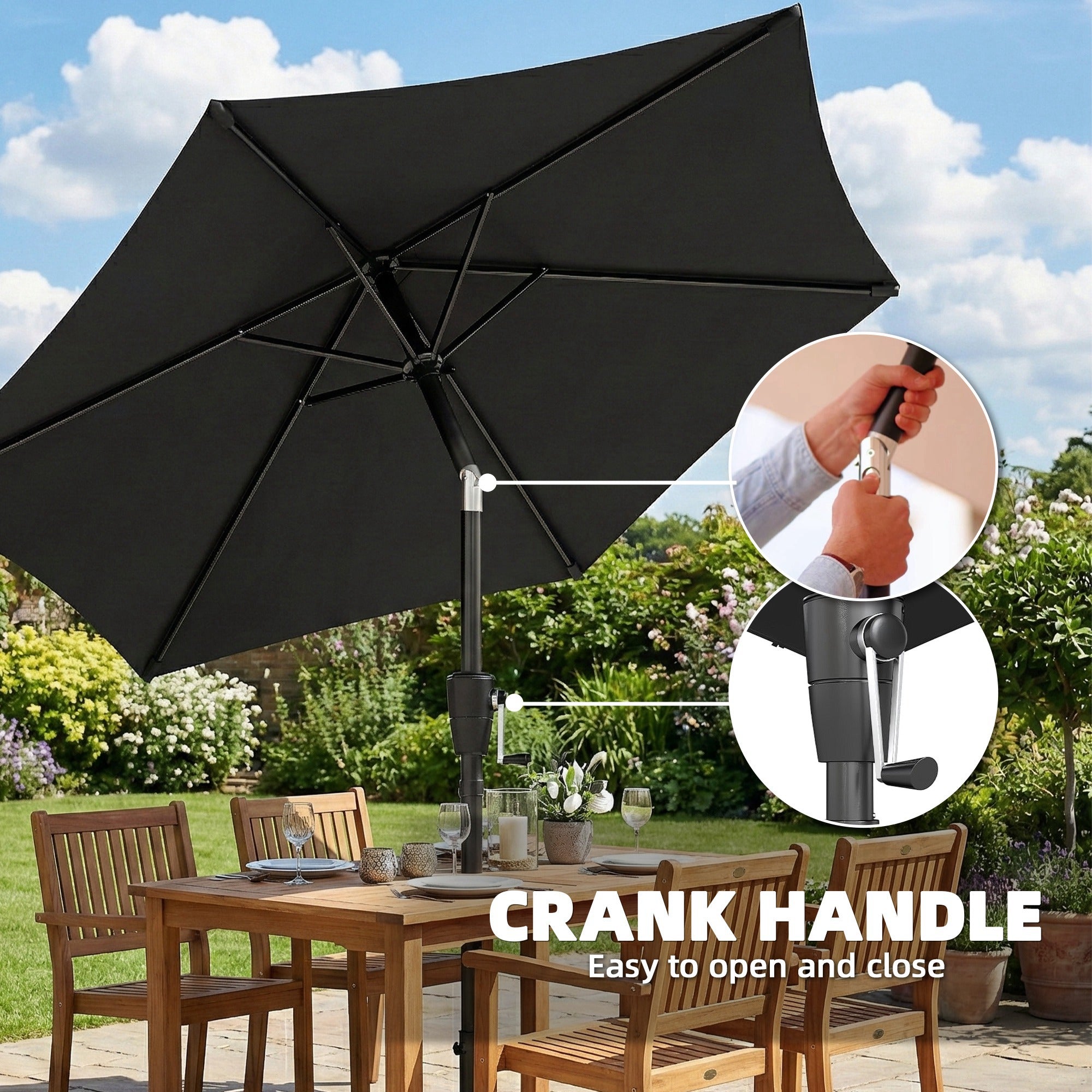 Outsunny 2m Garden Parasol Umbrella, Outdoor Table Parasol Umbrella with Crank Handle, Tilt Function, UV30+ Protection 