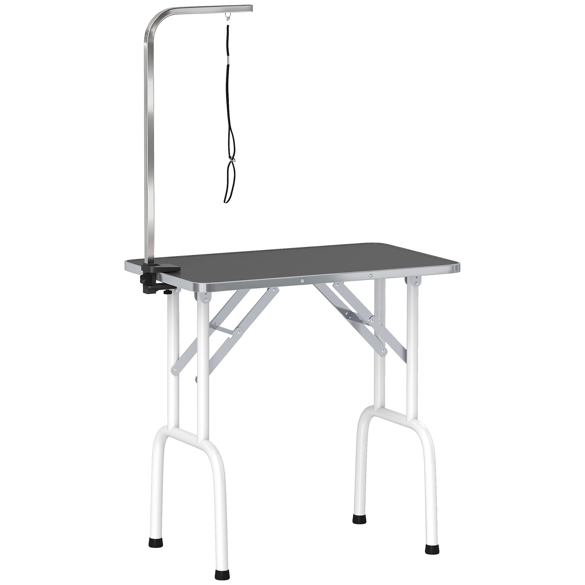 PawHut 32" Foldable Dog Grooming Table Pet Drying Beauty Table Adjustable Fixed Arm Rubber Top, Black 