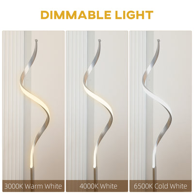 HOMCOM Dimmable Floor Lamp for Living Room, Modern Spiral Standing Lamp with 3 Adjustable Brightness and Square Base, Silver 